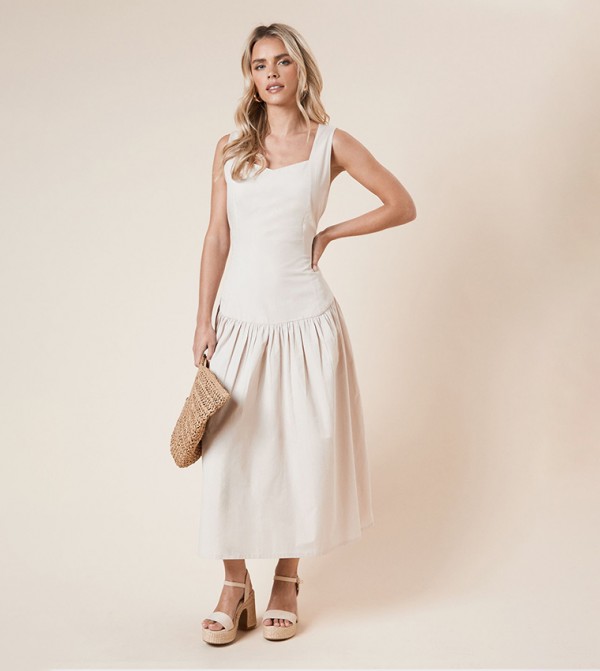 Petite Solid Strappy Midi Dress