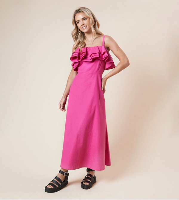 Petite Strappy Tiered Poplin Midaxi Dress