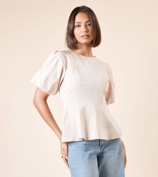 Solid Puff Sleeves Top