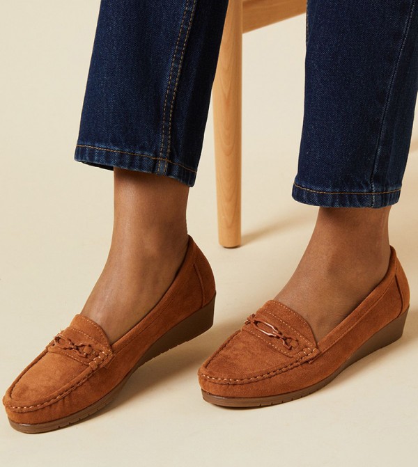 Berenice Comfort Suede Trim Detail Low Wedge Loafers