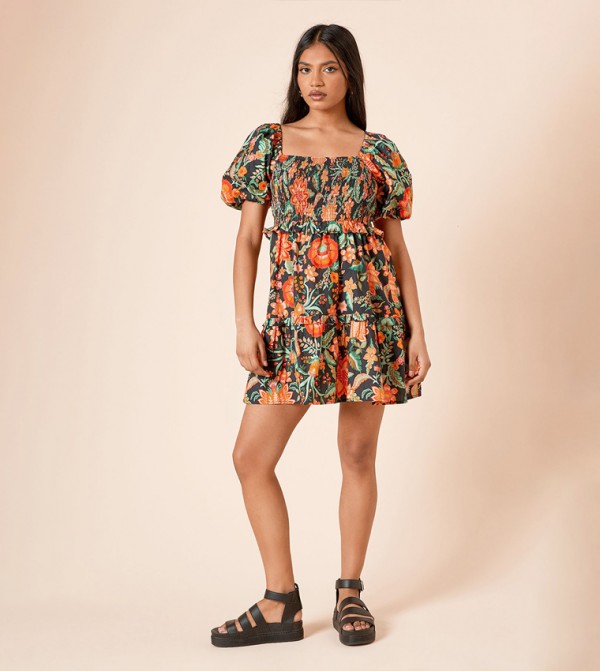 Petite Shirred Bodice Mini Dress
