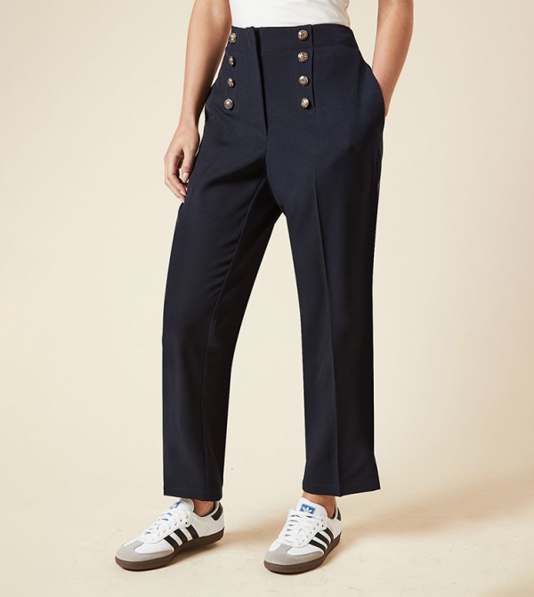 Petite Military Button Detail Capri Trousers