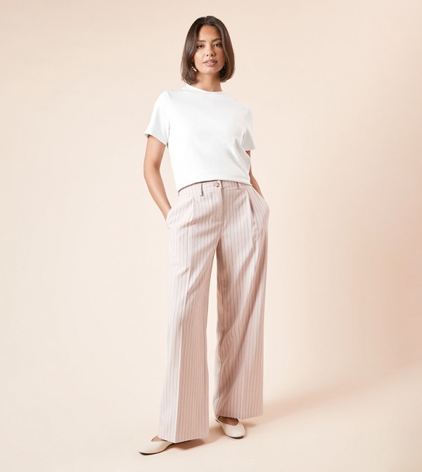 Striped High Waist Wide Leg Trousers