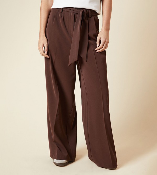Petite Paperbag Waist Belted Wide Leg Trousers