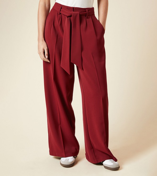 Petite Paperbag Waist Belted Wide Leg Trousers