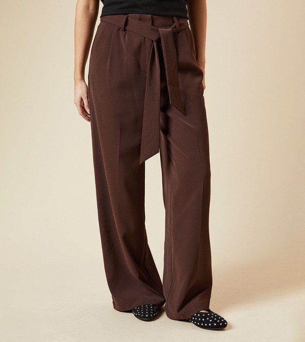High Waist Belted Tapered Fit Trousers
