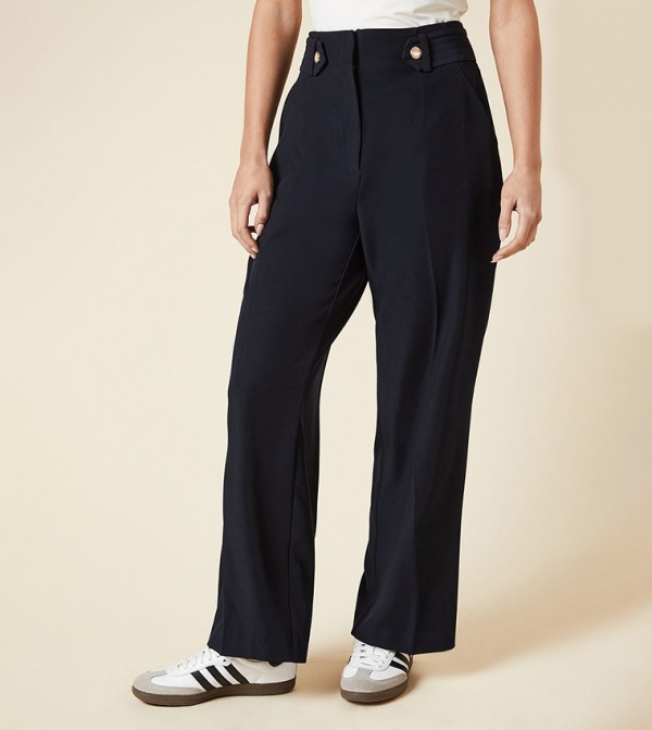 Petite Tab Belted Straight Fit Trousers