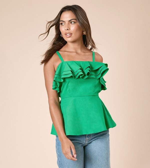 Tiered Frill Neckline Peplum Top