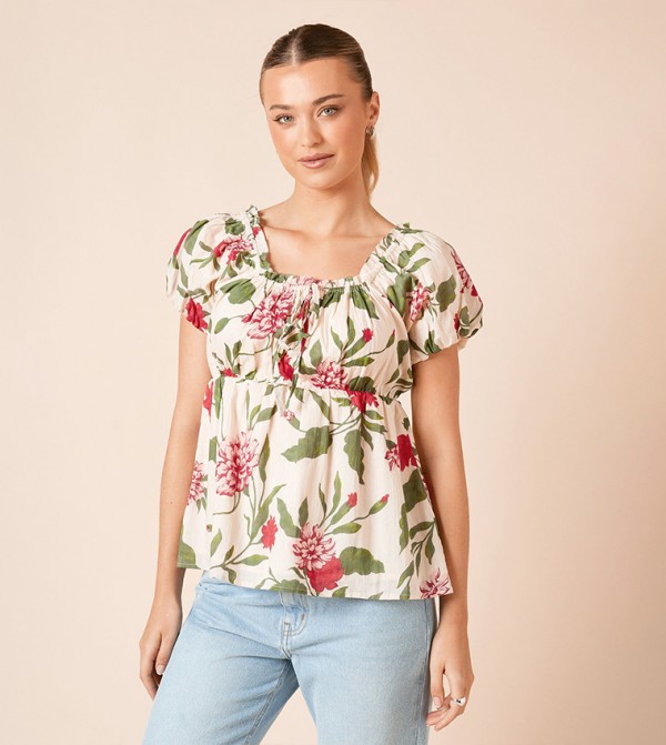 Floral Babydoll Printed Puff Sleeves Top
