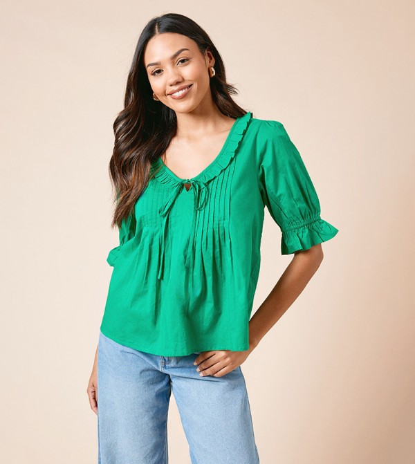 Pintuck Puff Sleeves Top