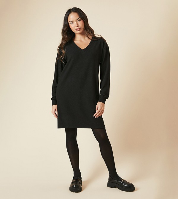 Brushed V-Neck Mini Dress