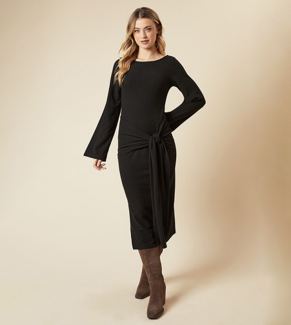 Brushed Tie Front Midi Dress