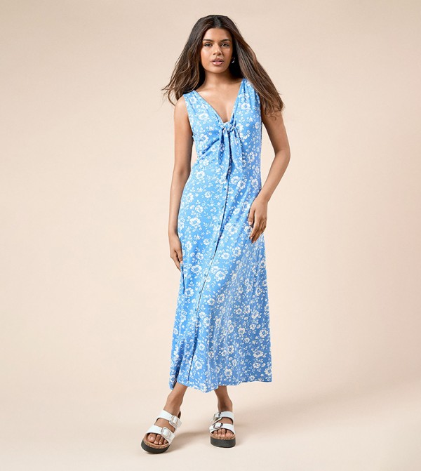 Petite Floral Print Button Through Midi Dress