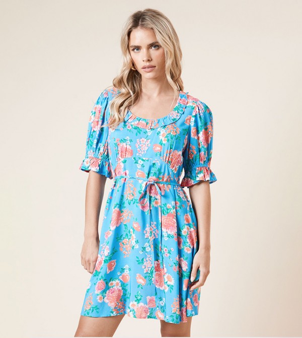 Petite Floral Print Tie Back Mini Dress
