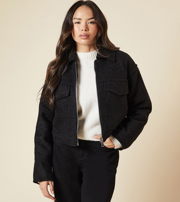 Zip Front Pocket Detail Jacket