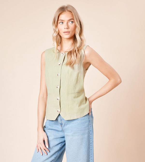 Horn Button Sleeveless Waistcoat