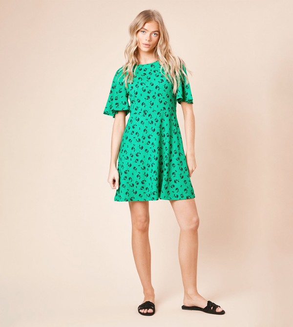 Floral Printed Short Sleeves Mini Dress