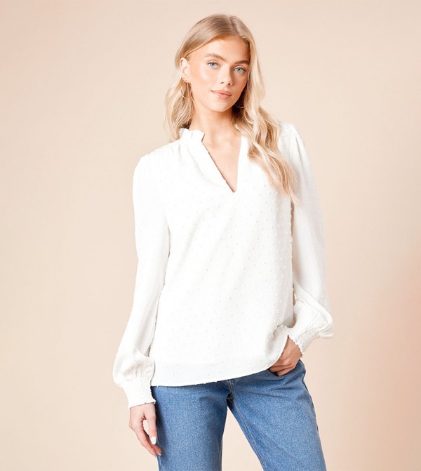 Cuff Smocked Long Sleeves Top