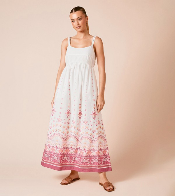 Printed Strappy Scoop Neck Poplin Maxi Dress