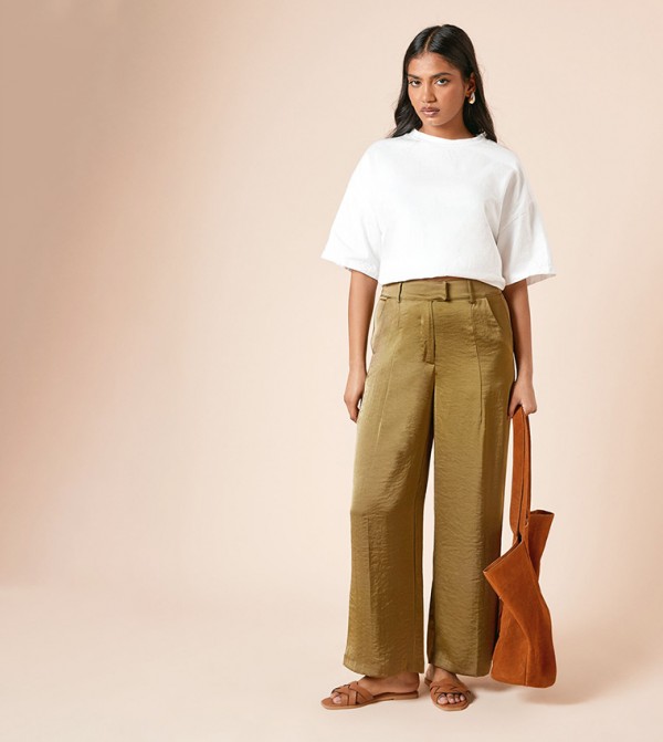 Petite Satin Straight Fit Trousers