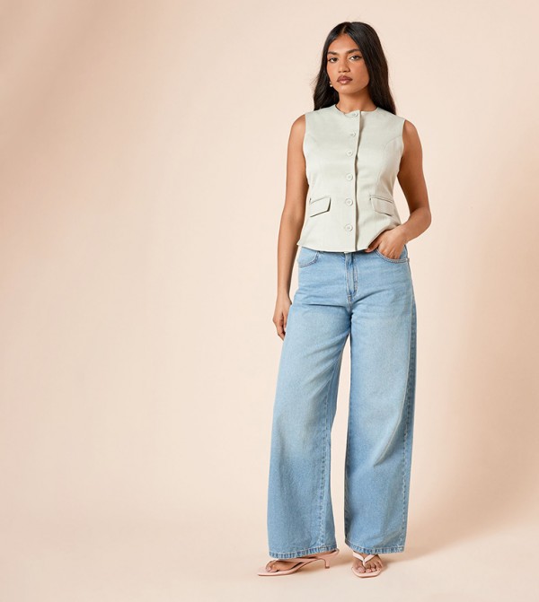 Petite Button Up Sleeveless Waistcoat