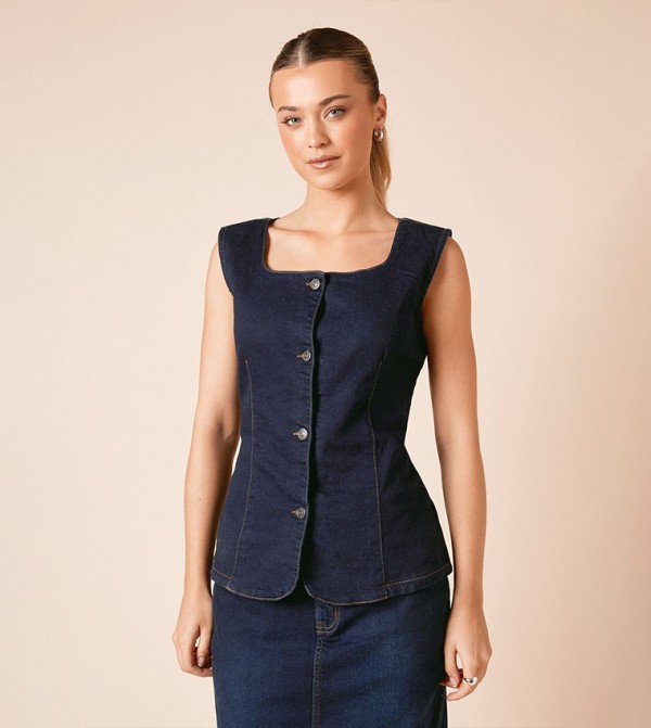 Button Up Denim Waistcoat