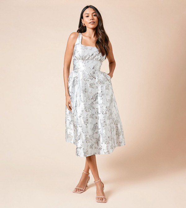 Dp Luxe Metallic Scoop Neck Full Skirted Midi Dress