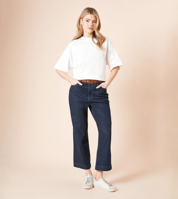 Washed Cropped Wide Leg Jeans