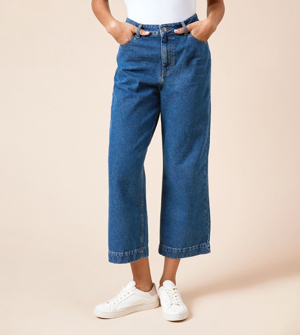 Washed Cropped Wide Leg Jeans