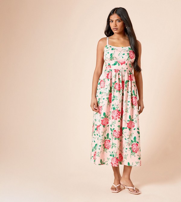 Petite Printed Contrast Binding Detail Poplin Midaxi Dress