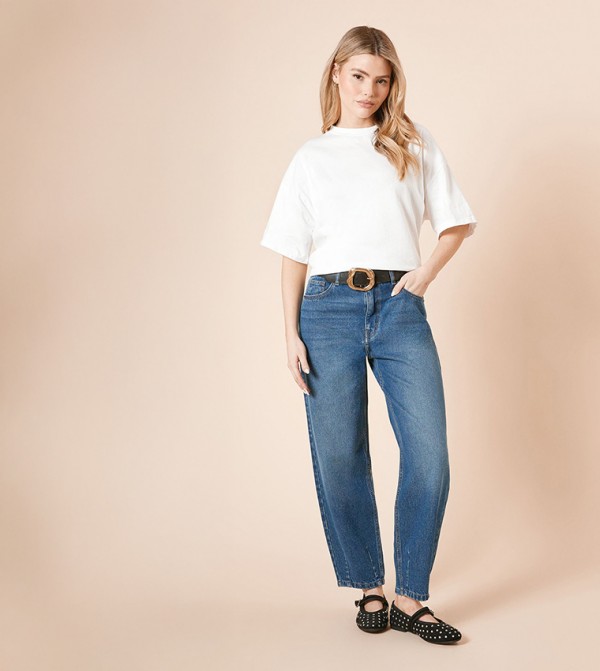 Washed High Waist Barrel Fit Jeans