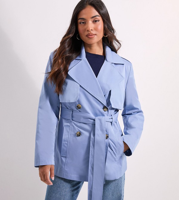 Petite Double Breasted Belted Trench Coat