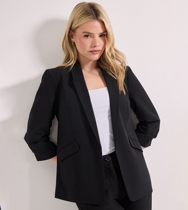 Ruched Sleeves Lapel Collar Blazer