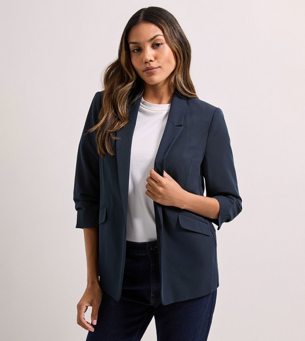 Solid 3/4 Sleeves Blazer
