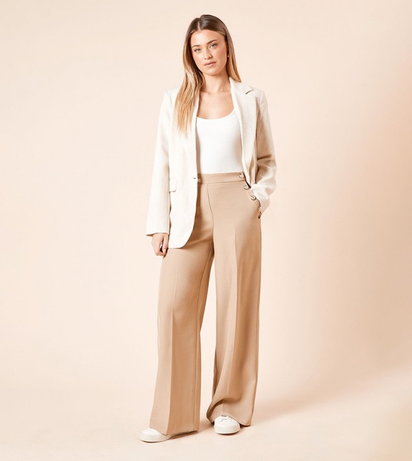 Military Button Detail Wide Leg Trousers