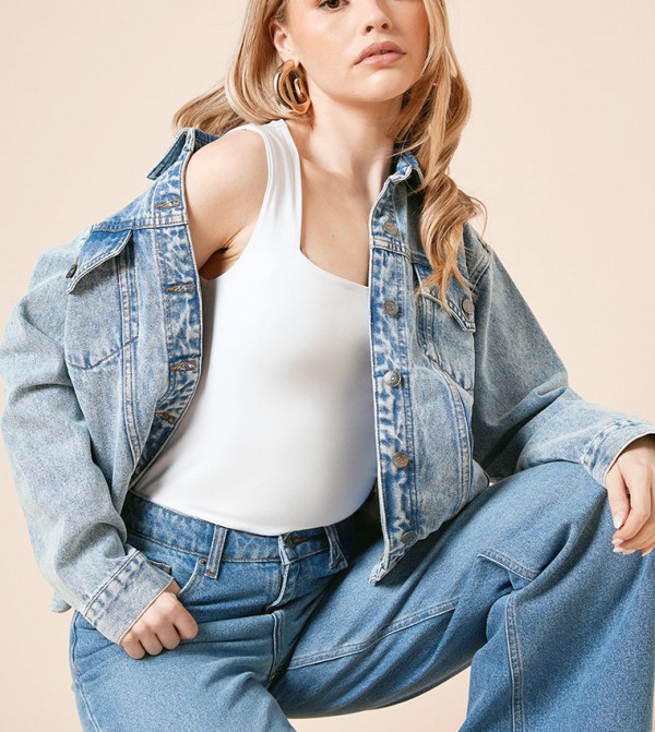 Washed Button Closure Oversized Denim Jacket