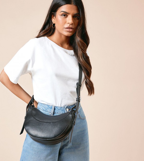 Relly Faux Leather Half Moon Crossbody Bag
