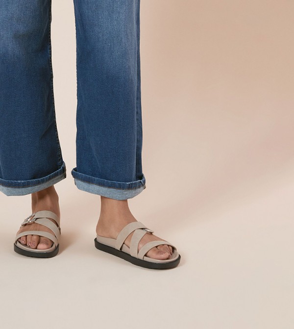 Serilda Faux Leather Buckle Detail Flat Sandals