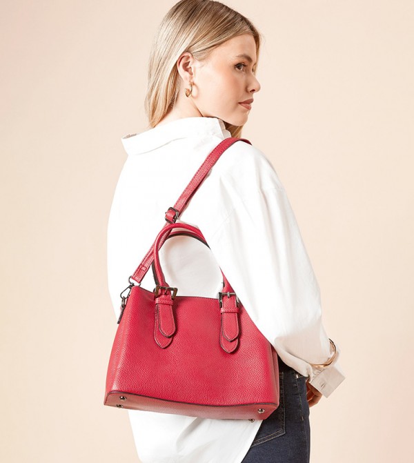 Rio Faux Leather Satchel Bag With Buckle Detail