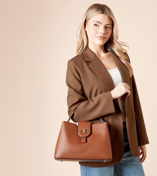 Roslyn Faux Leather Gold Hardware Detail Satchel Bag
