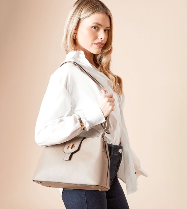 Roslyn Faux Leather Metal Accent Shoulder Bag