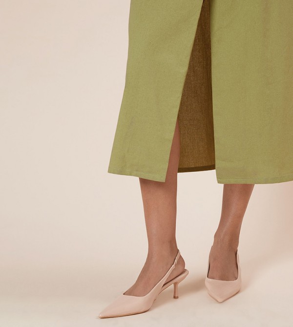 Luneth Faux Patent Leather Kitten Heel Slingback Pumps