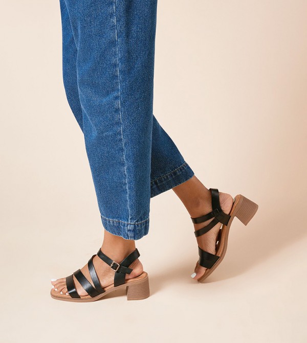 Florianne Faux Leather Asymmetric Strap Heeled Sandals