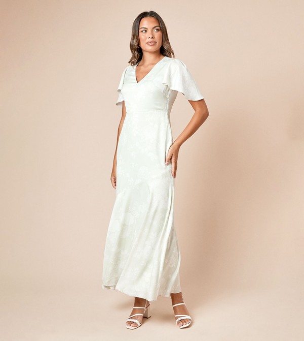 DP Luxe Angel Sleeves V-Neck Midi Dress
