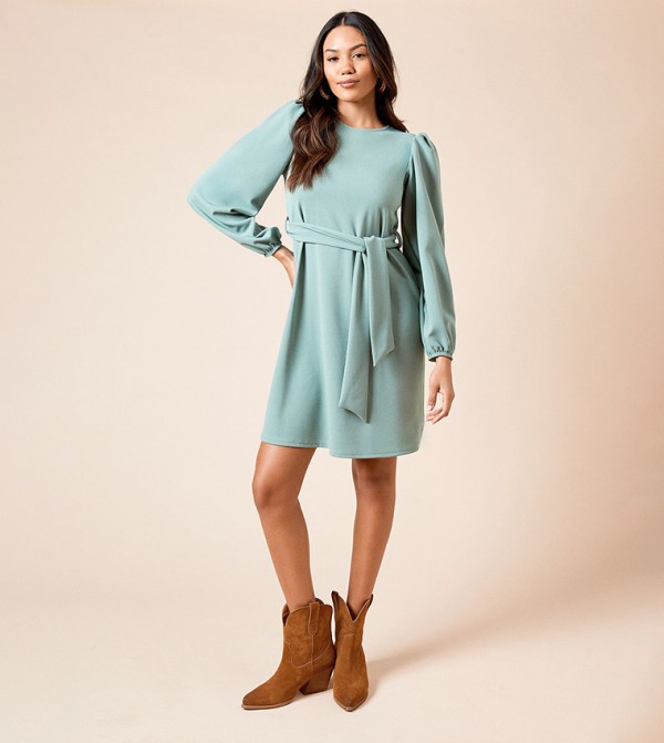 Belted Scuba Shift Mini Dress