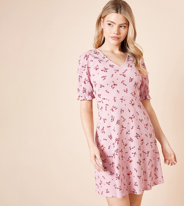 Printed Short Sleeves Mini Dress