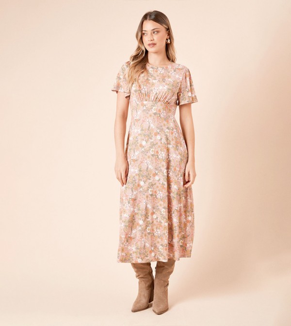 Empire Seam Tie Back Midi Dress