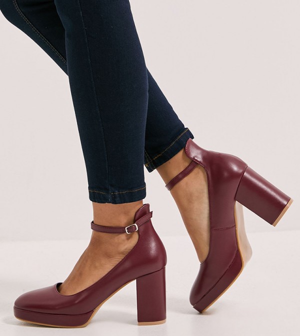 Vanessa Faux Leather Ankle Strap Block Heel Pumps