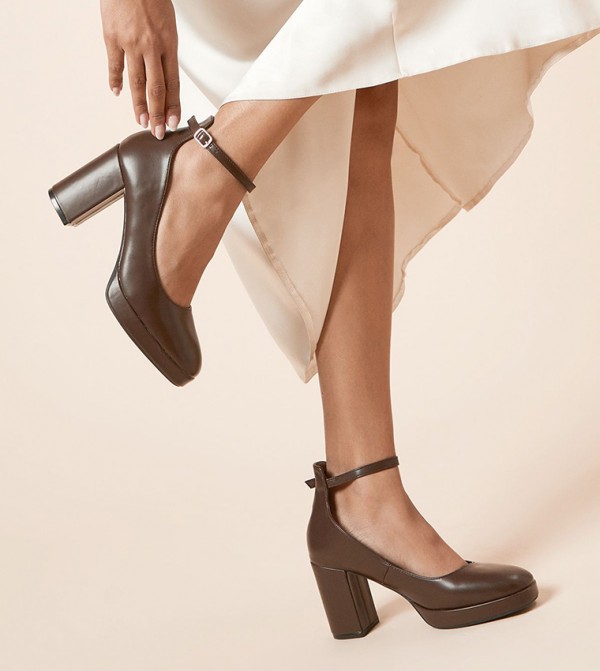 Vanessa Faux Patent Leather Ankle Strap Block Heel Pumps