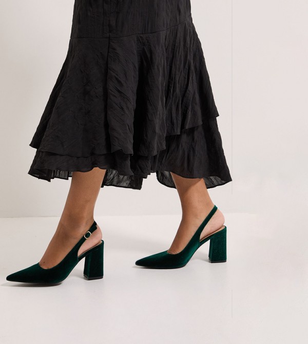 Ellens Velvet Pointed Block Heel Slingback Pumps